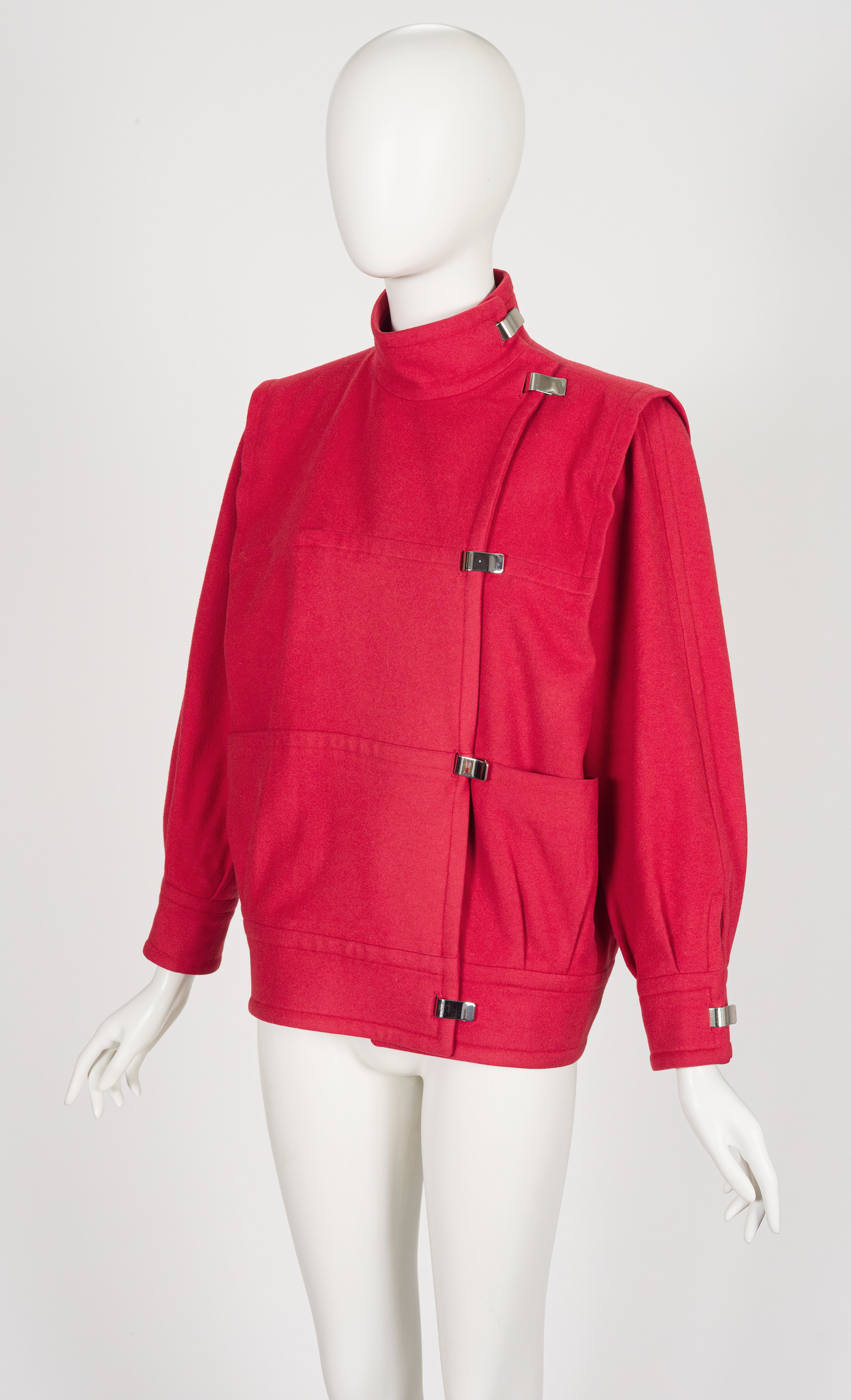 1980s Raspberry Wool & Cashmere Panel Bomber Jacket