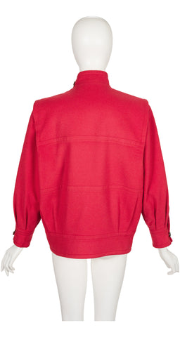 1980s Raspberry Wool & Cashmere Panel Bomber Jacket