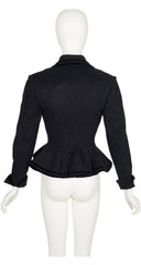1950s Black Mohair Velvet Trim Peplum Jacket