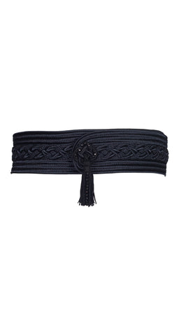 1990s Black Silk Passementerie Adjustable Tassel Belt