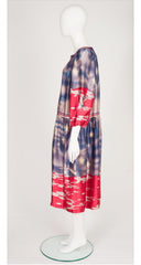 1970s Flying Fish Celestial Print Silk Tent Dress