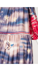 1970s Flying Fish Celestial Print Silk Tent Dress