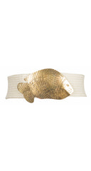 1980s Brass Fish Buckle Cream Adjustable Stretch Belt