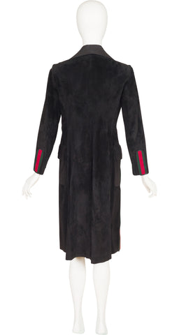 1970s Green & Red Stripe Black Suede Coat