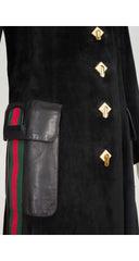 1970s Green & Red Stripe Black Suede Coat