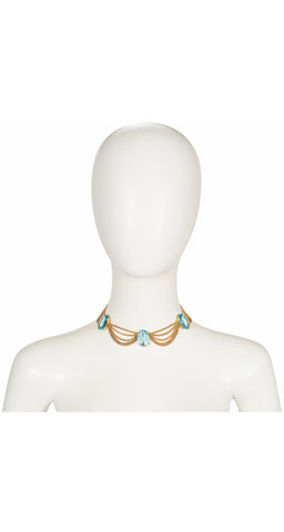 1950s Blue Topaz Glass Festoon Necklace & Earring Set