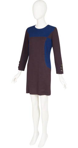 1980s Color-Block Wool Dress & Swing Coat Set