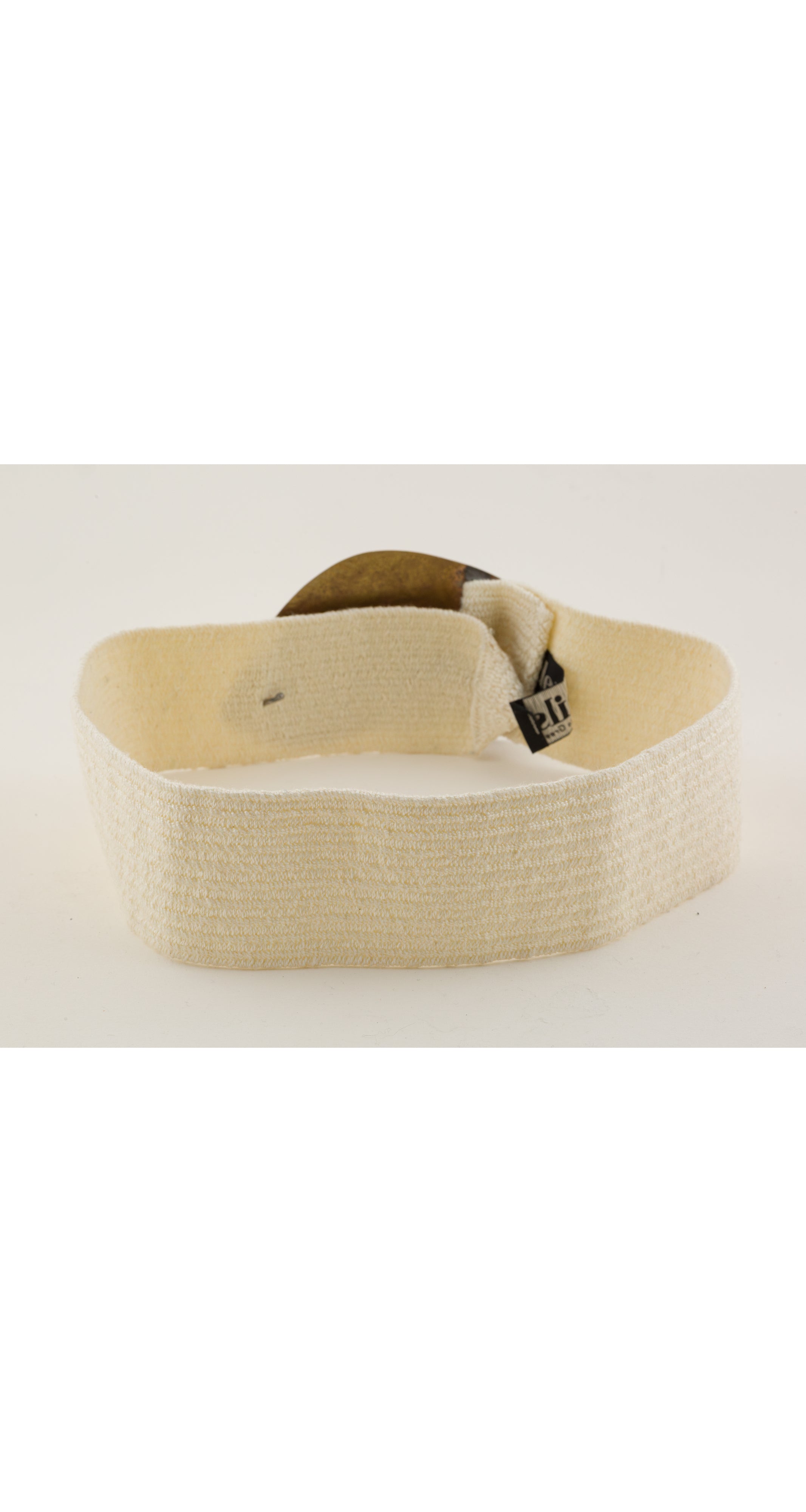 1980s Brass Fish Buckle Cream Adjustable Stretch Belt