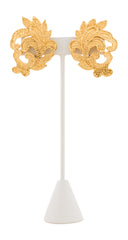 1980s Lace Leaf Gold Metal Clip-On Earrings