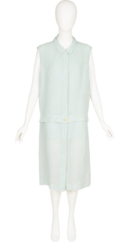 1990s Pastel Green Linen Three-Piece Dress Set