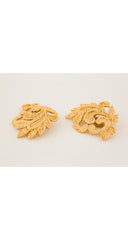 1980s Lace Leaf Gold Metal Clip-On Earrings