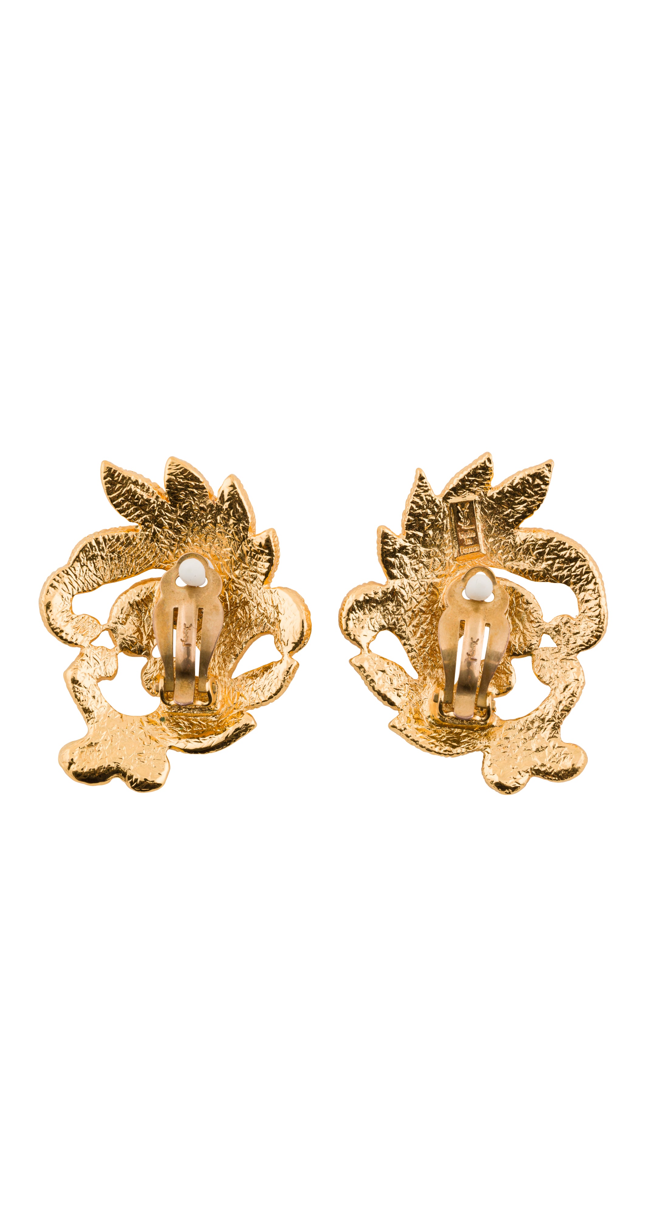 1980s Lace Leaf Gold Metal Clip-On Earrings