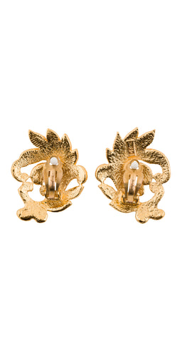 1980s Lace Leaf Gold Metal Clip-On Earrings