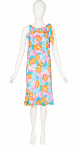1960s Italian Abstract Print Silk Sleeveless Dress