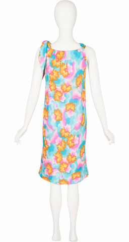 1960s Italian Abstract Print Silk Sleeveless Dress