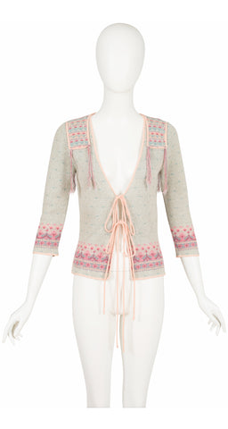 1977 S/S Runway Pastel Floral Knit Tassel Cardigan