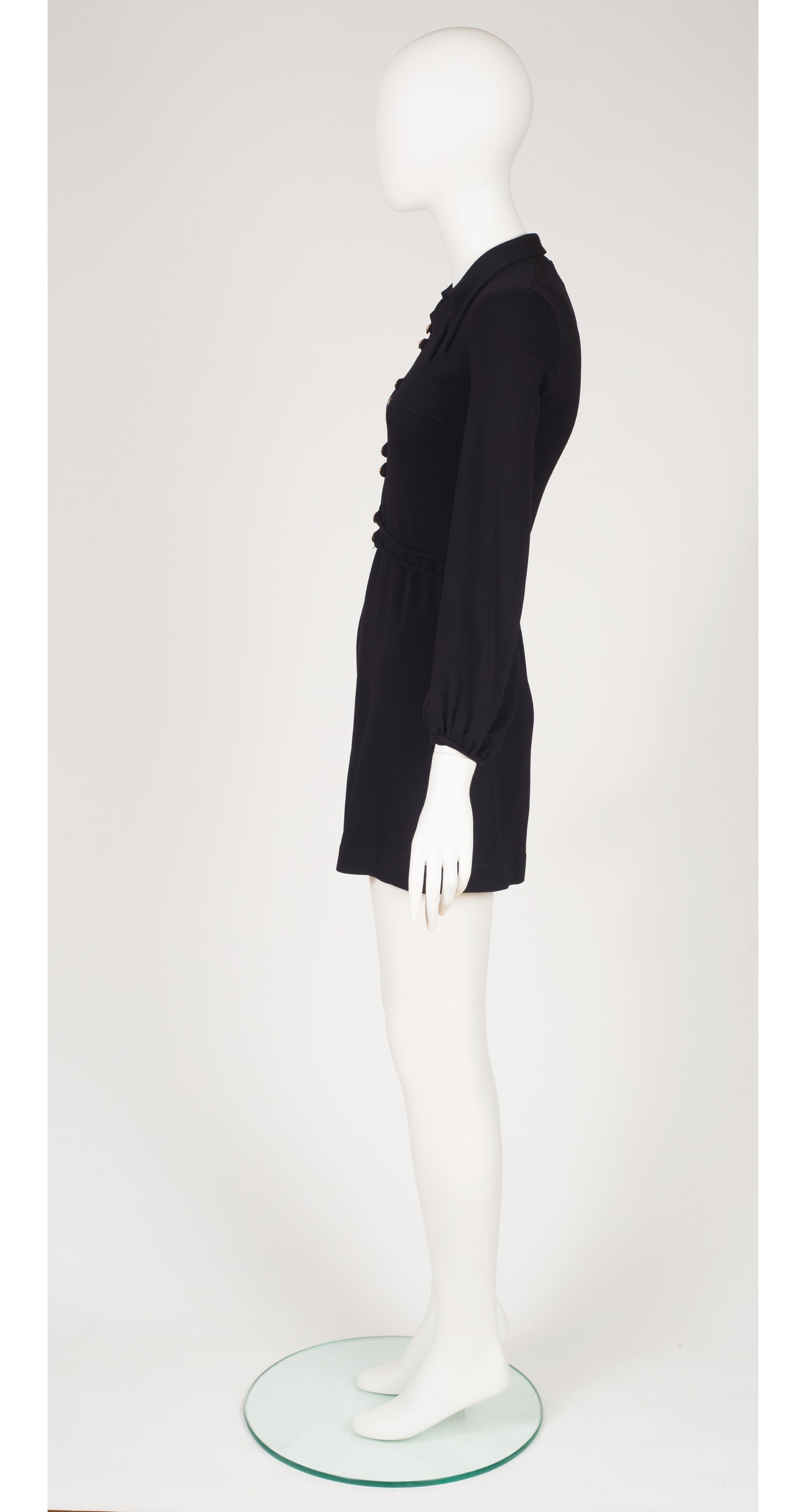 1960s Black Jersey Dagger Collar Mini Dress