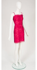2000s Hot Pink Lace Sleeveless Mini Dress