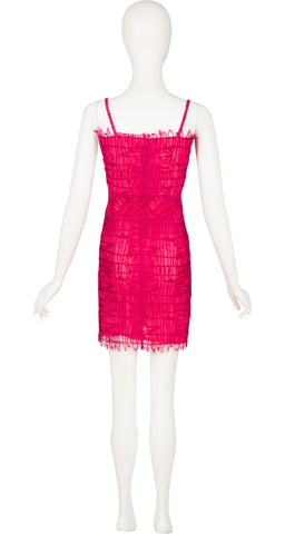 2000s Hot Pink Lace Sleeveless Mini Dress