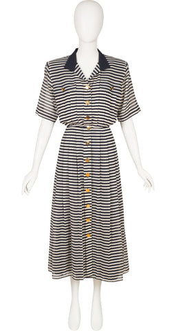 1980s Striped Cotton Voile Button-Up Dress