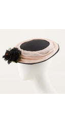 1950s Pink & Black Straw Saucer Fascinator Hat
