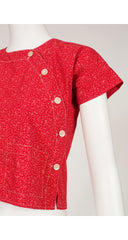 1975 S/S Bird Print Red Cotton Crop Top