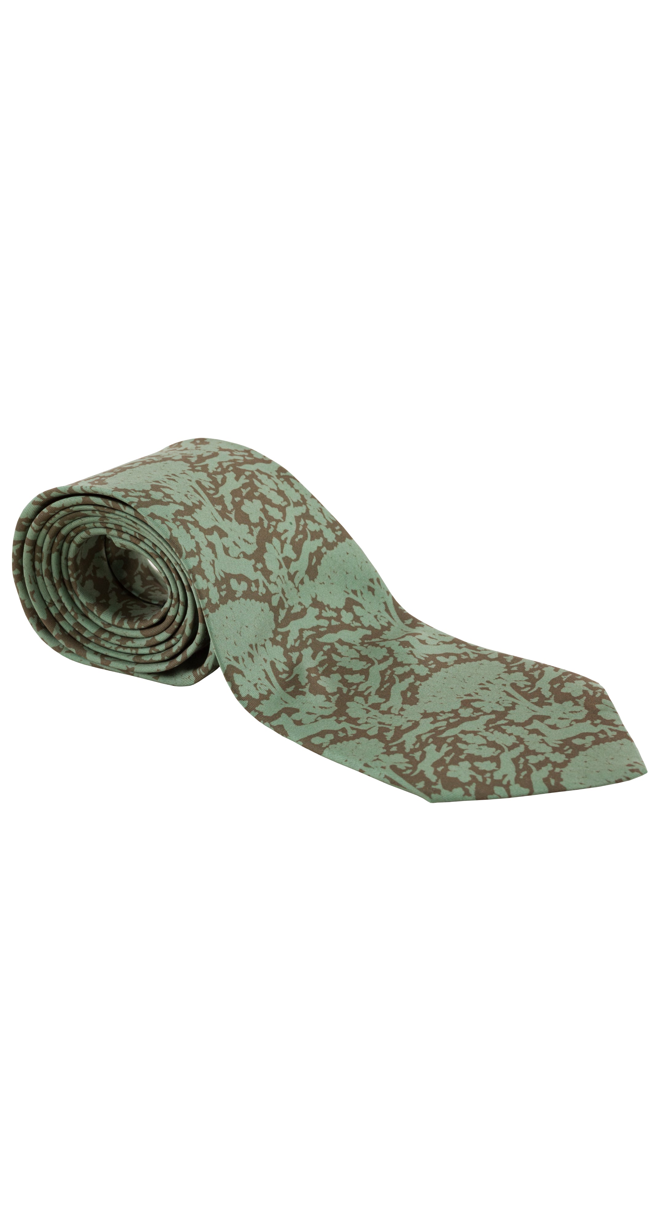 1990s Sage Forest Silhouette Print Silk Twill Tie