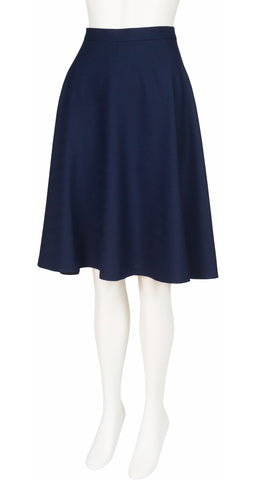 1990s Navy Blue Wool Collared Skirt Suit