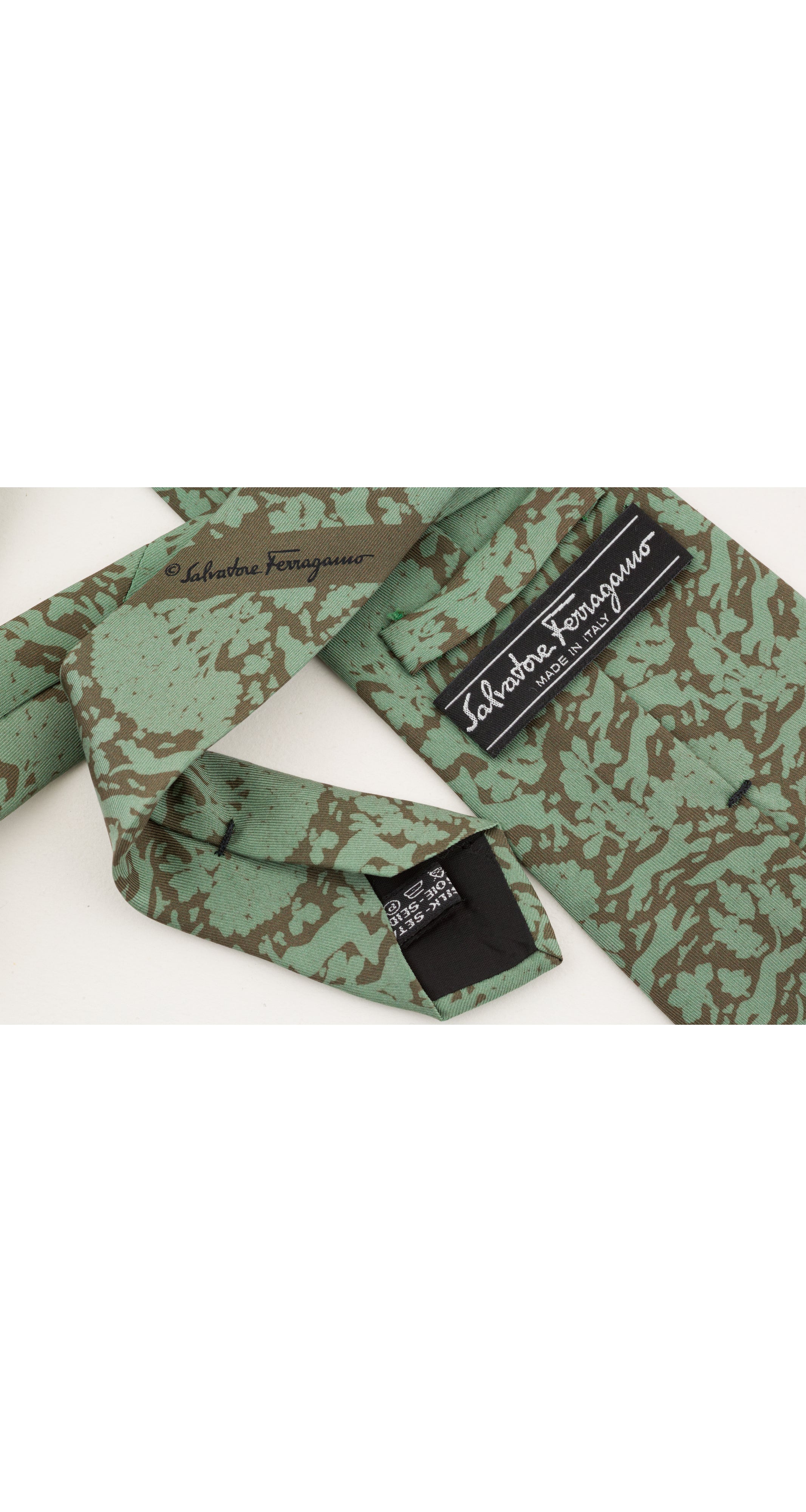 1990s Sage Forest Silhouette Print Silk Twill Tie