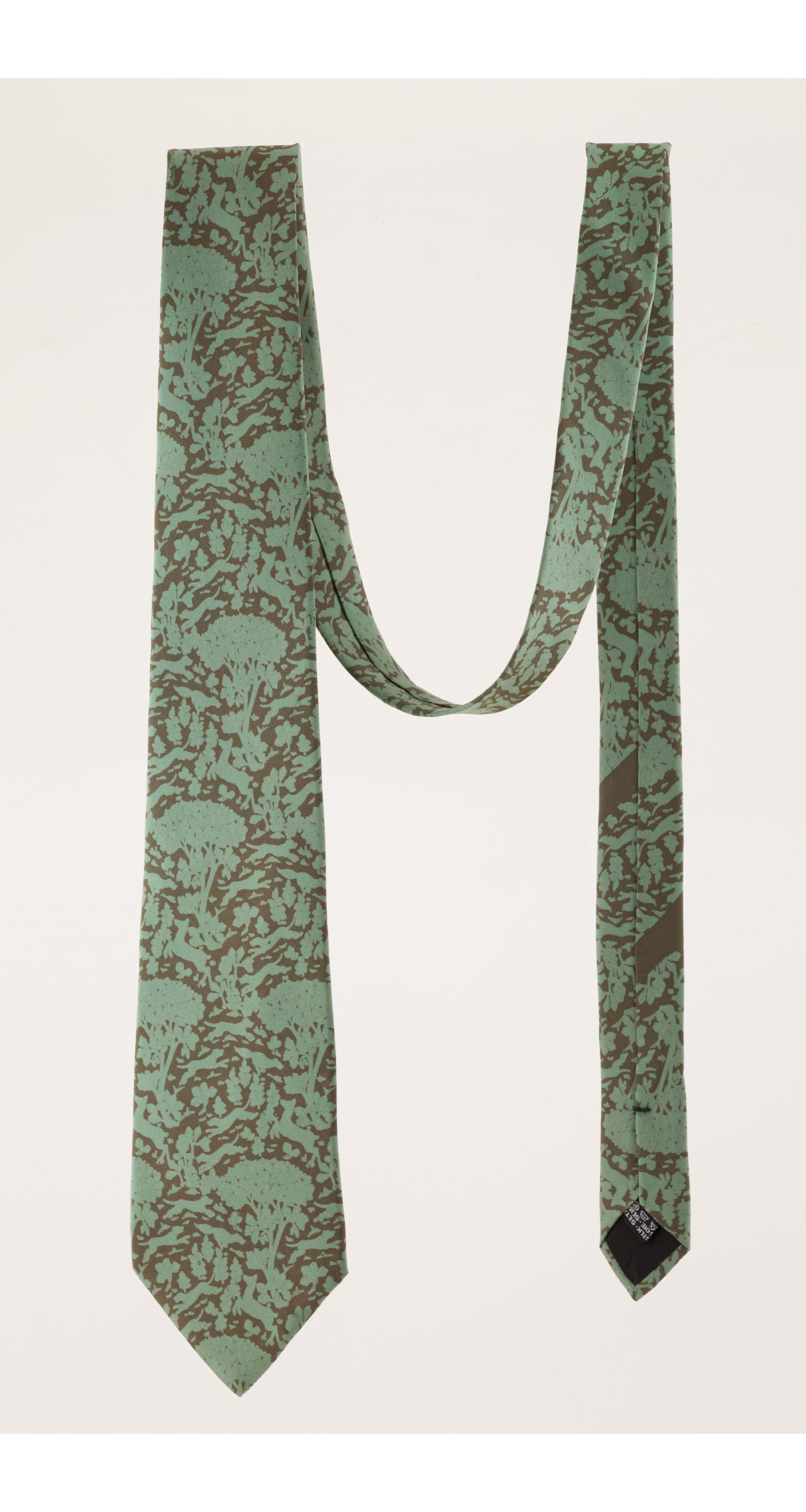 1990s Sage Forest Silhouette Print Silk Twill Tie