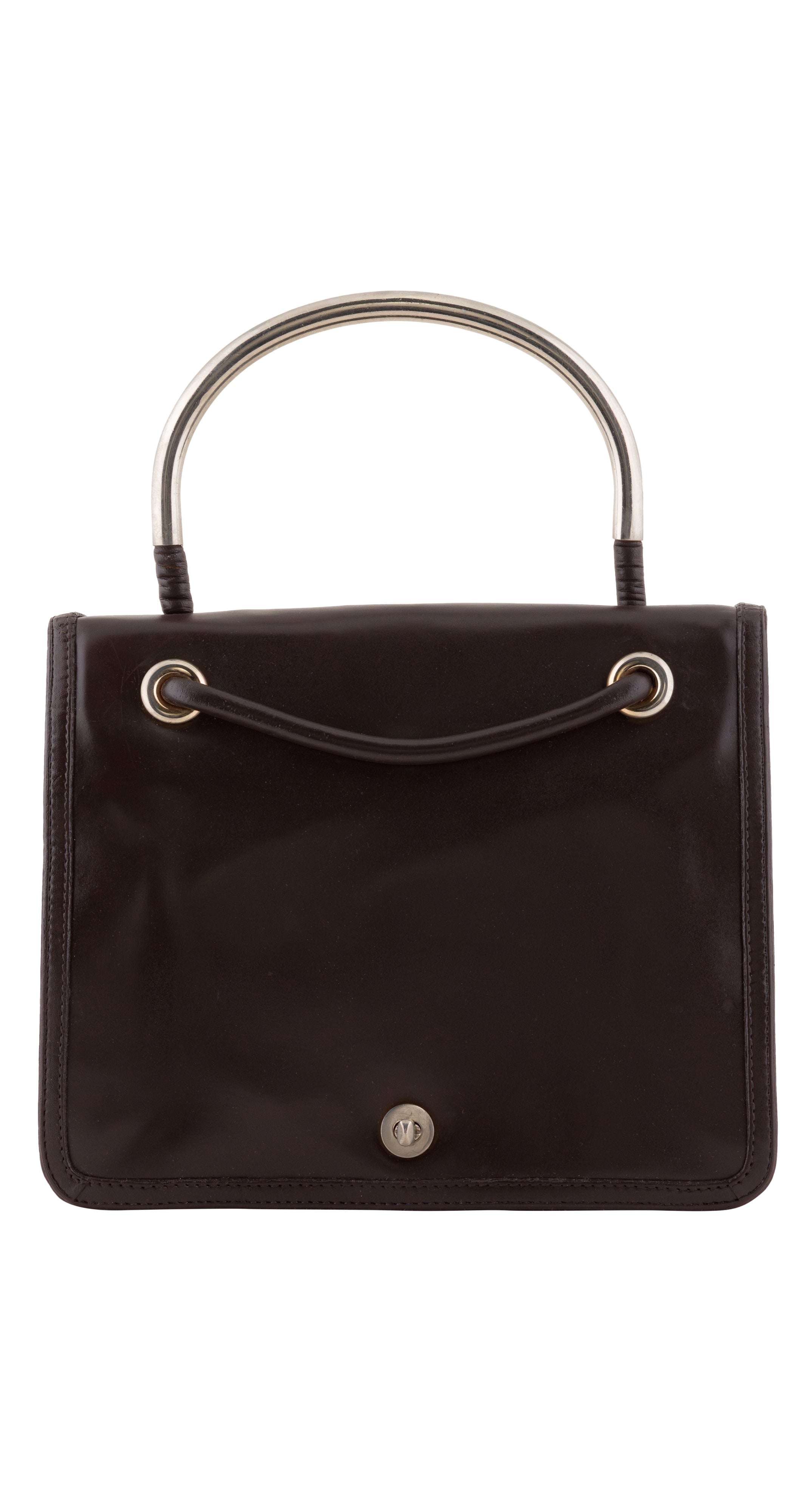 1950s Brown Leather Silver Top Handle Bag