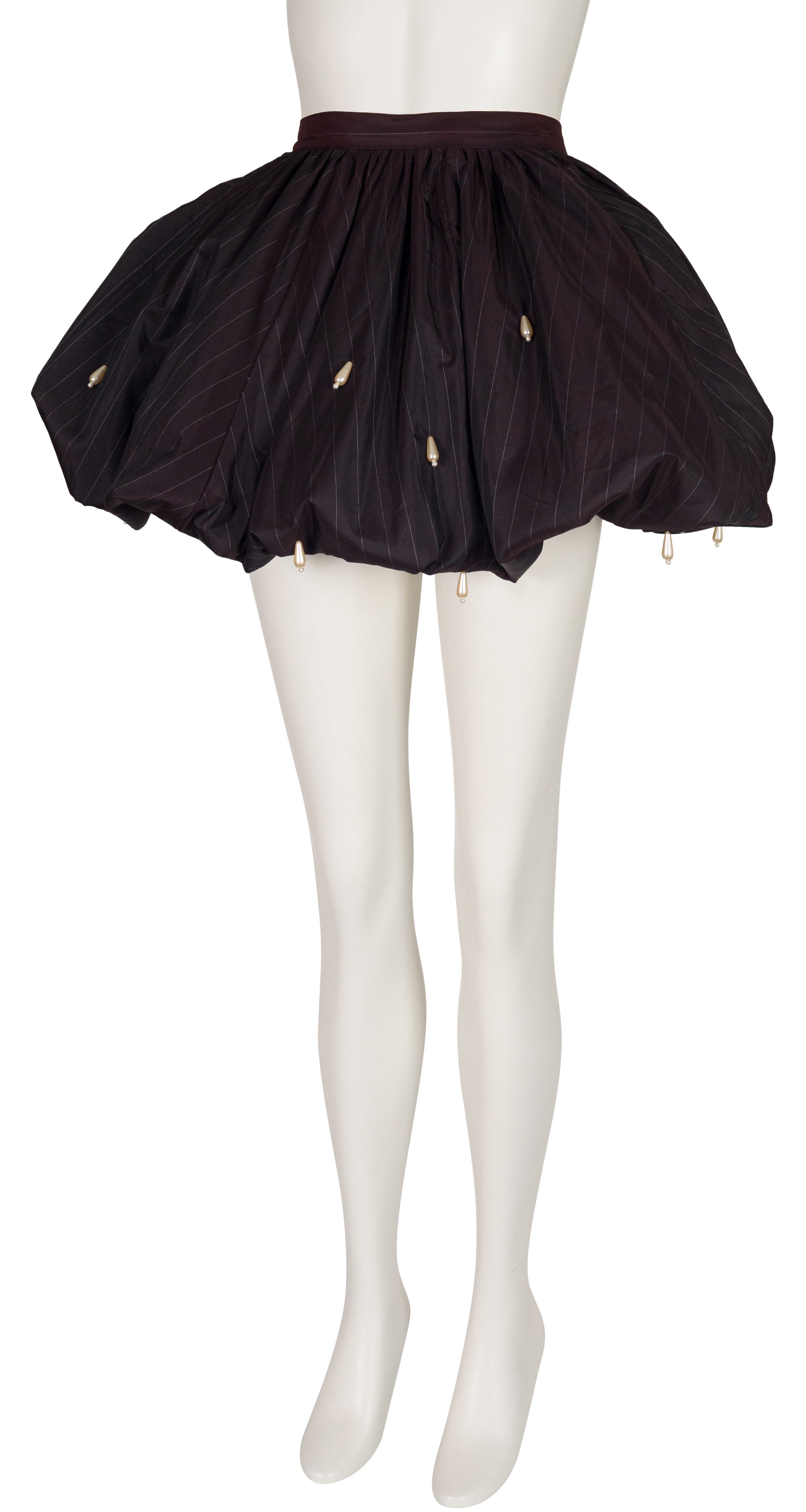 1980s Black Taffeta Pearl Teardrop Convertible Bubble Skirt