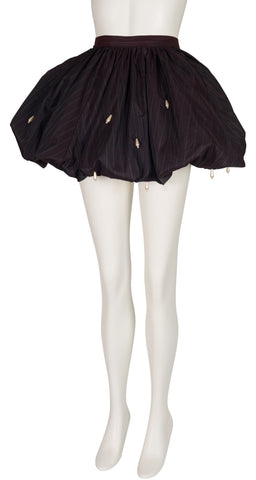 1980s Black Taffeta Pearl Teardrop Convertible Bubble Skirt