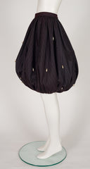 1980s Black Taffeta Pearl Teardrop Convertible Bubble Skirt