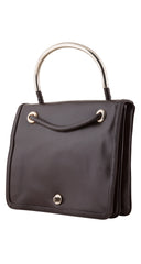 1950s Brown Leather Silver Top Handle Bag