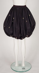 1980s Black Taffeta Pearl Teardrop Convertible Bubble Skirt