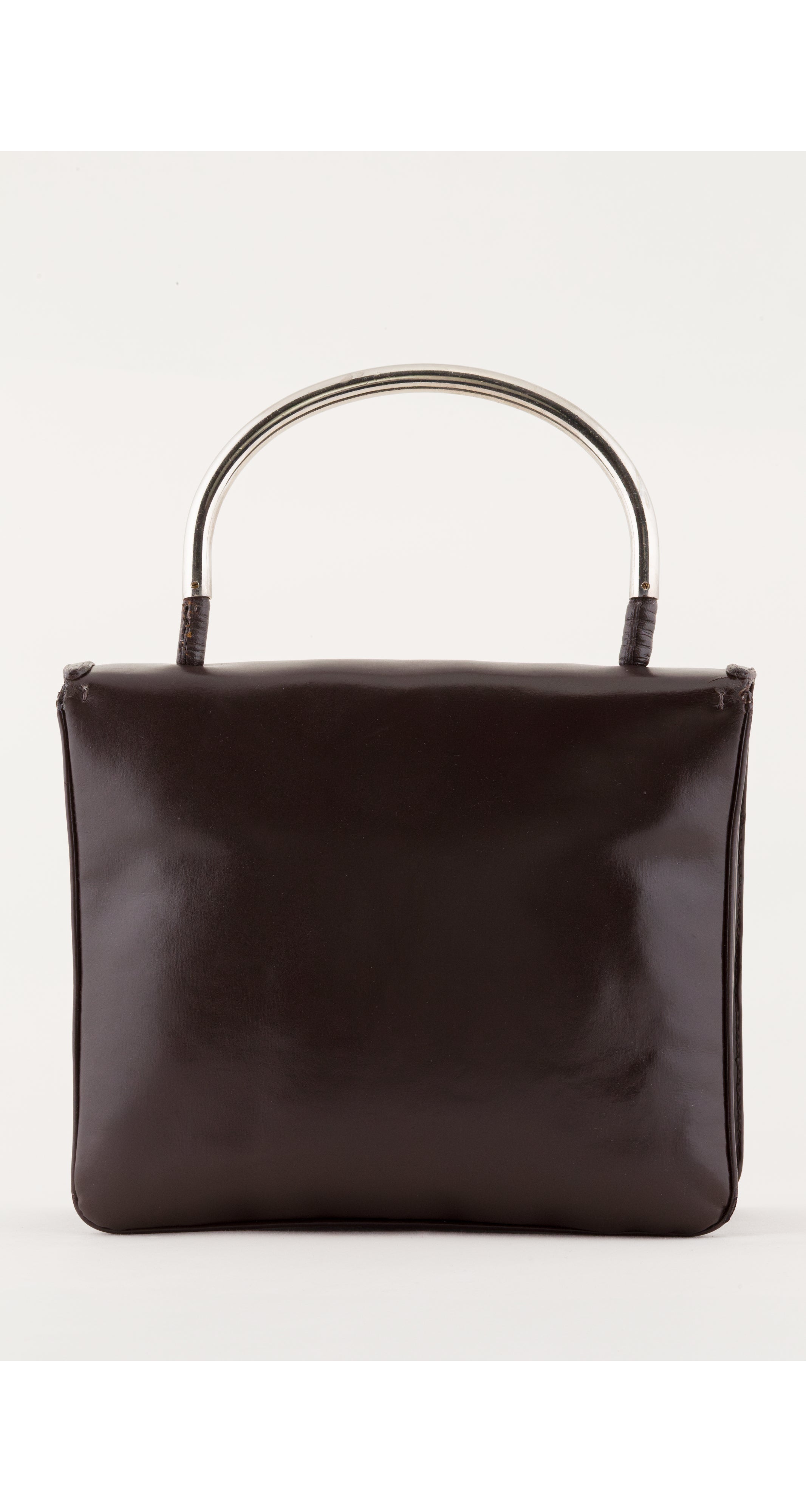 1950s Brown Leather Silver Top Handle Bag