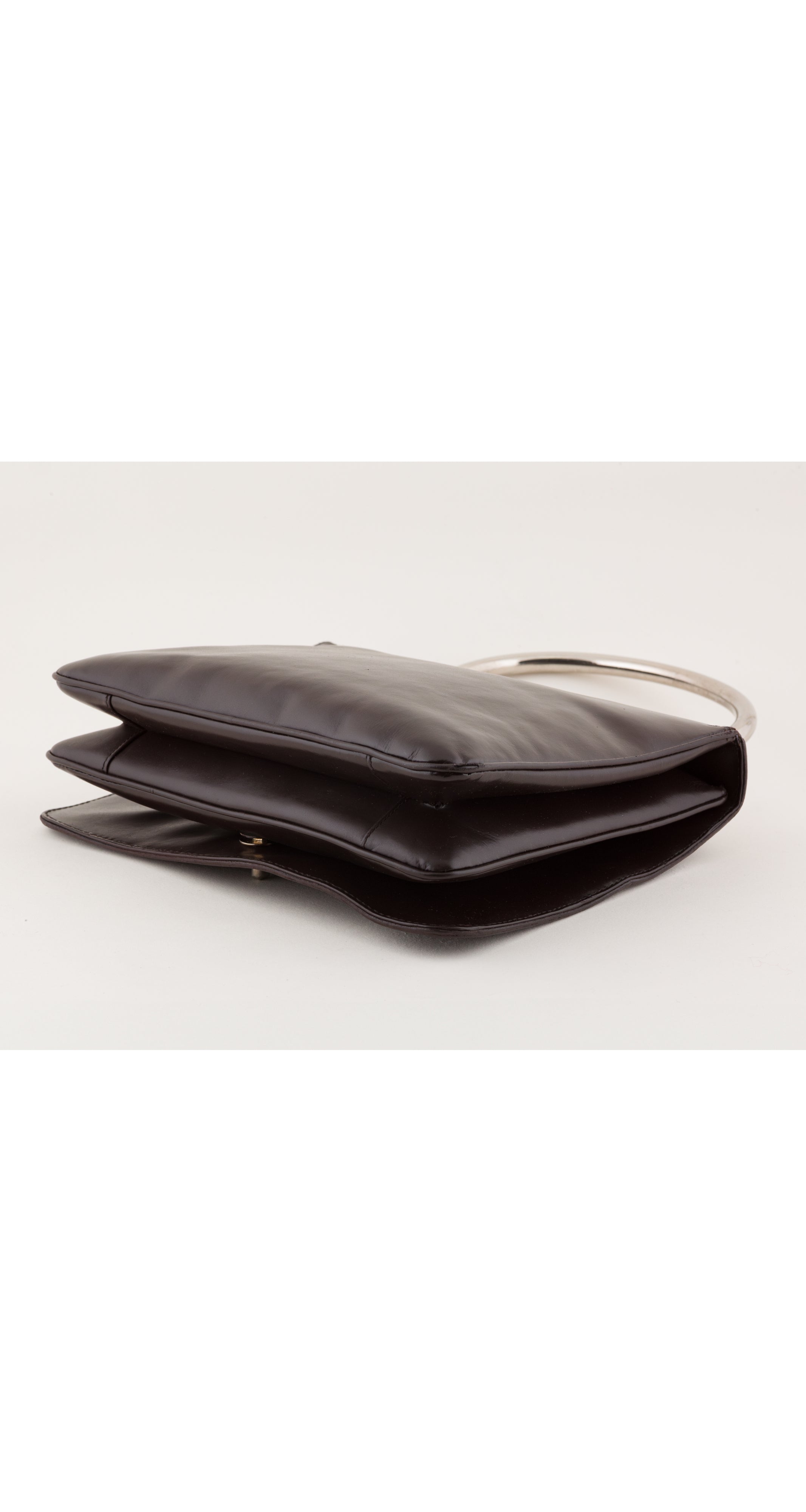 1950s Brown Leather Silver Top Handle Bag