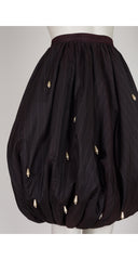 1980s Black Taffeta Pearl Teardrop Convertible Bubble Skirt