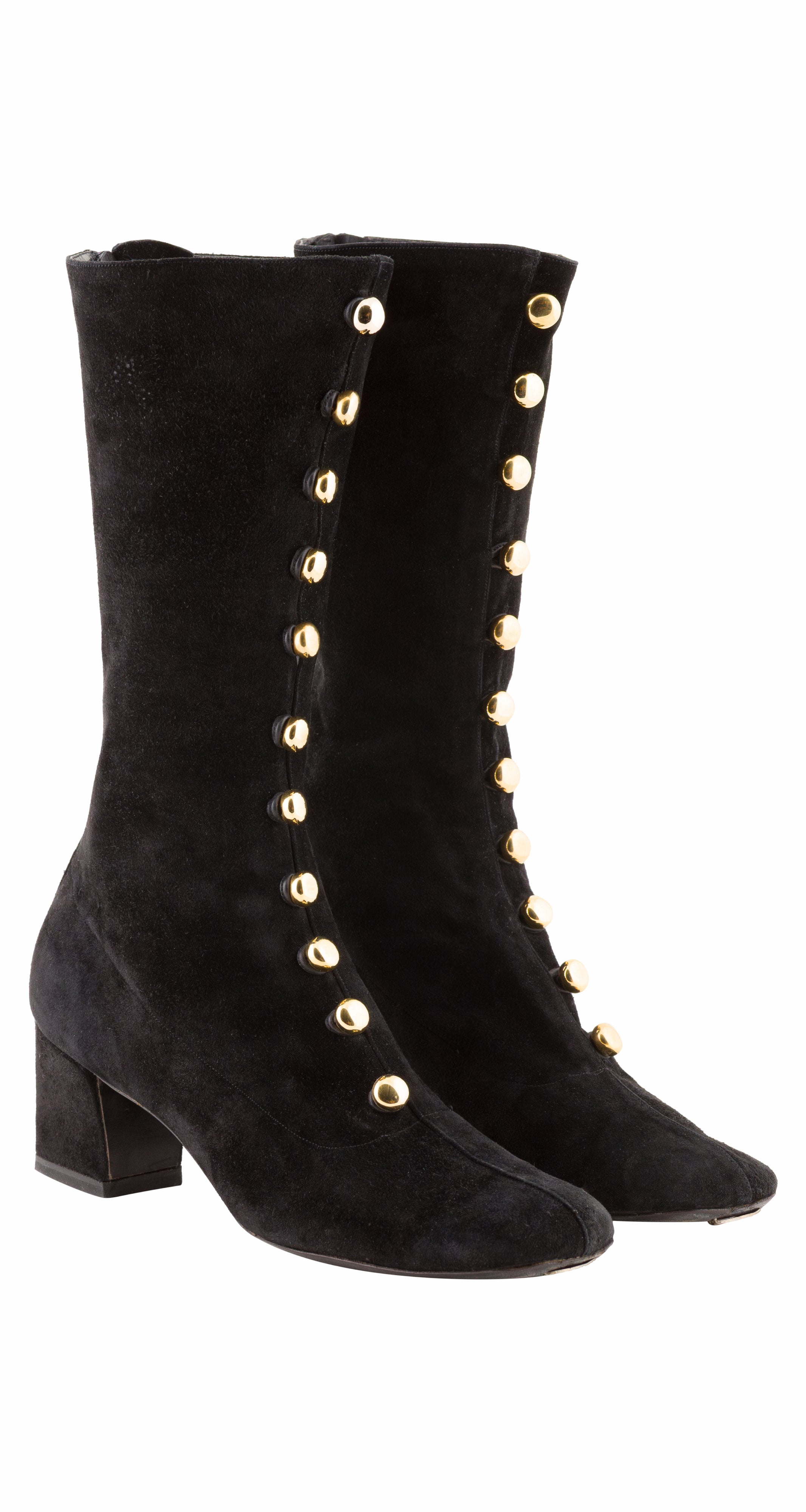 1960s Gold Button Black Suede Go-Go Boots