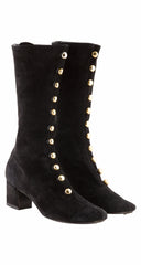 1960s Gold Button Black Suede Go-Go Boots
