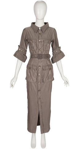 2011 S/S Taupe Utility Button-Up Maxi Dress