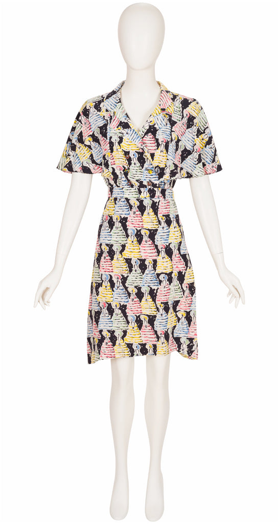 Chloé by Karl Lagerfeld 1996 S/S Novelty Print Silk Capelet Dress
