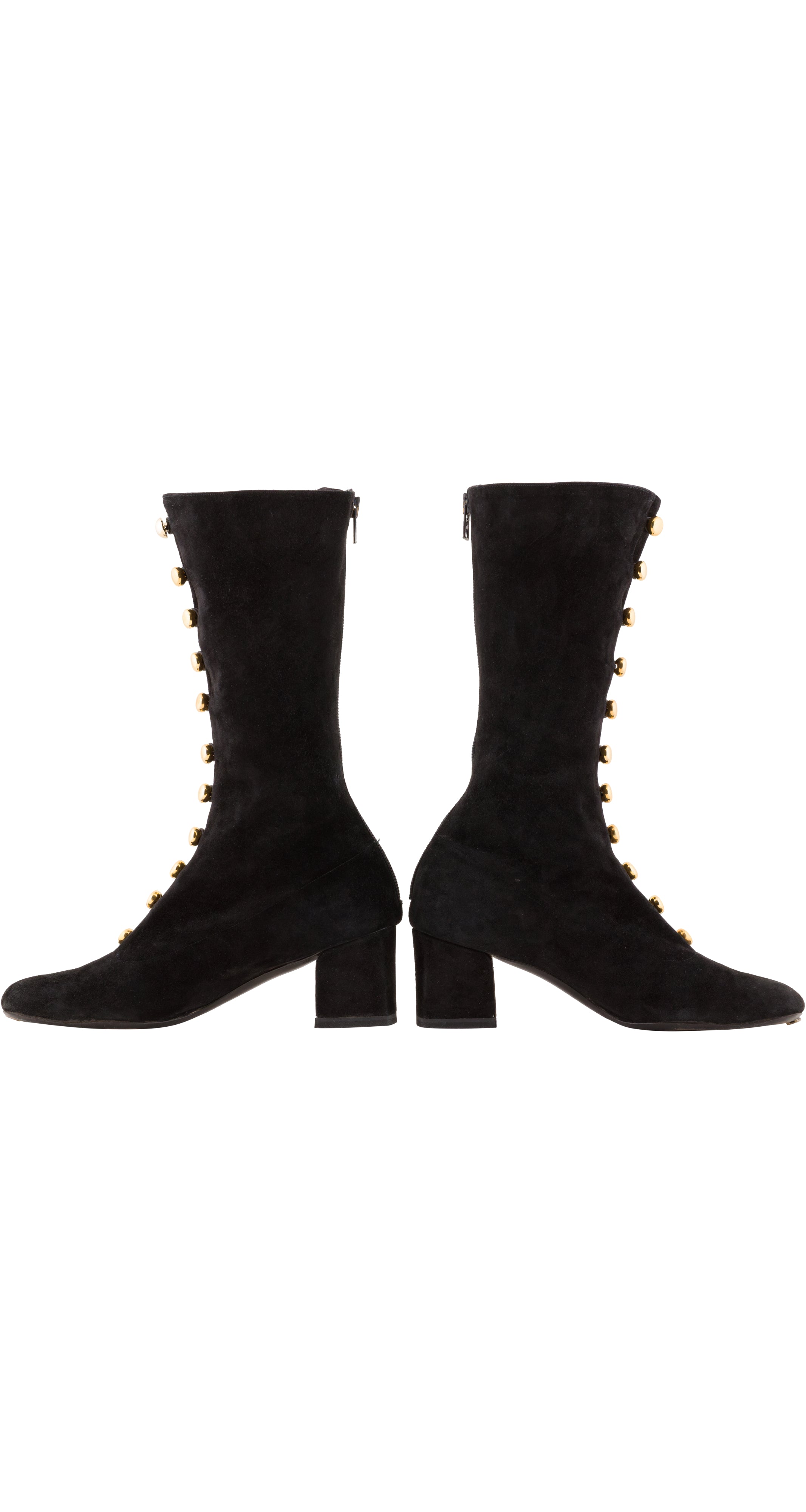 1960s Gold Button Black Suede Go-Go Boots