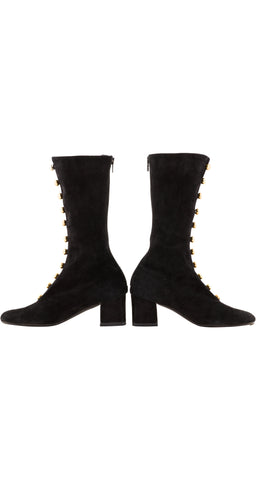1960s Gold Button Black Suede Go-Go Boots