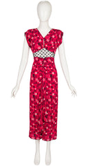 2012 S/S Geometric Print Red Silk Heart Lace Inset Dress