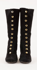 1960s Gold Button Black Suede Go-Go Boots