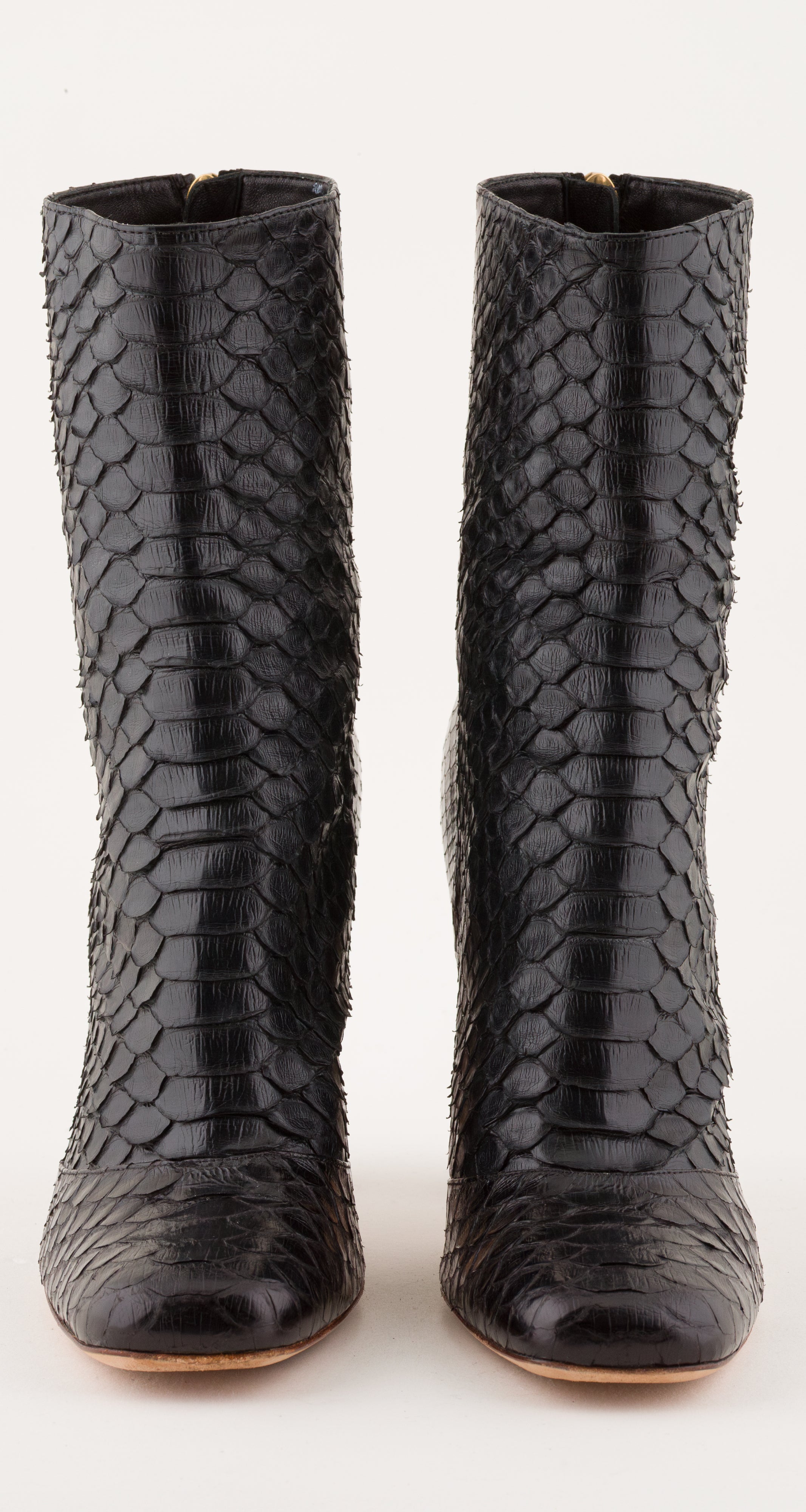 2000s Black Snakeskin High Heel Ankle Boots