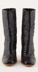 2000s Black Snakeskin High Heel Ankle Boots