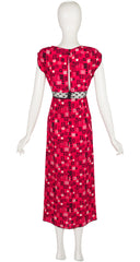 2012 S/S Geometric Print Red Silk Heart Lace Inset Dress